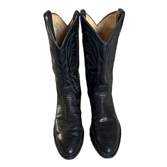 Vintage Tony Lama Size 10D Black Teju Lizard wingtips western cowboy boots main image 13